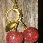 Cherry Bag Charm KeyChain Glitter resin and Gold Brass Pink Cherry Bag Chain Photo 0