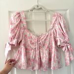 WAYF Terry Top Floral Print Puff Sleeve Peplum Top in Pink Mini Roses Photo 5