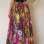 Her Destiny Floral Print Satin Maxi Length Circle Skirt Size Large Tropical Pink Photo 0
