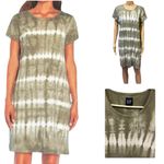 Gap  Cotton Olive Green Tie Dye Short Sleeve Tee Dress Boho Hippie Womens Large Photo 1