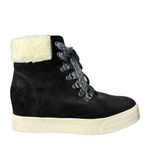 Steve Madden Women's 7 Warner Wedge Ankle Bootie Black Suede Faux Fur Winter Photo 2