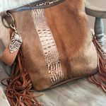 Boutique Large Hair On Hide Leather Tote Bag With Fringe Accents Photo 6