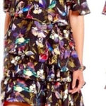 Gianni Bini  Off the Shoulder Flutter Sleeveless Mini Dress Size XS Black‎ Floral Photo 0