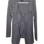 Allison Brittney  mixed texture longline ruffle neckline front tie cardigan sz M Photo 0