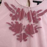 White House | Black Market  Floral Red Flower Pink Mesh Top, Small Photo 2