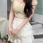 White Cream Japanese Kawaii Shabby Chic Cottagecore Tiered Lace Mini Skirt Size XS Photo 1