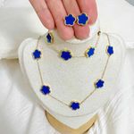 Gold Plated Blue Clover Necklace Flower Chain stainless steel womens jewelry Photo 0