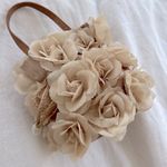 Vintage Roses on Satin Classic Taupe Mini Handbag Leather Handle Tan Photo 1