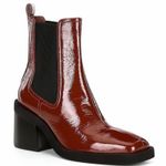 Gianni Bini Banks Crinkle Patent Leather Double Gore Square Toe Brown Booties Photo 0