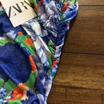 ZARA  Womens Asymmetrical Floral Blue Stretchy One Shoulder Bodysuit Size Small Photo 3