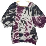 Anthropologie MAEVE  Gray White Purple Tie Dye Short Puff Sleeve Sweatshirt Sz L Photo 2
