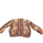 90s Vintage BOGARI Silk Bomber Jacket Abstract Print Windbreaker large Y2k 80s Tan Photo 2