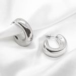 Curved Chunky Silver Hoop Earrings Photo 4