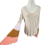 Free People Retro 70s Bohemian Bell Sleeve Neutral V Neck Top Small Linen NWT Photo 1