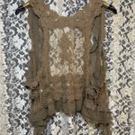 Umgee  Lace vest tan NWOT M/L rose appliqué ruffles lace Photo 0