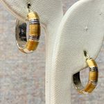 14k Italy Gold Silver Tone Hoop Earrings Textured Stripe Italian Hoop Earrings Photo 1