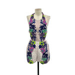 Mara Hoffman ‎ Jardin Tie Back Cut Out Romper Purple Floral Check Size 2 Photo 2