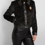 STAUD Buddha black faux shearling fur jacket w/ yellow leather trim size S small Photo 10