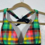 Patagonia  Women XL Pink Green Plaid Bikini Top Triangle Halter Tie Padded Summer Photo 2