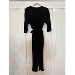 EXPRESS Black V-Neck Straight Leg 3/4 Length Sleeve Belted Jumpsuit, S Photo 7