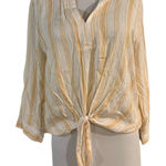 Blue Rain  yellow and white striped tie front blouse Photo 0