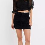 Urban Outfitters Black Puff Half Sleeve Mesh Smocked Ruffle Cropped Blouse Top L Photo 2