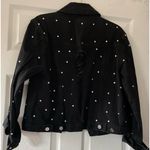 Bebe black denim jean jacket distressed with rhinestones Photo 5