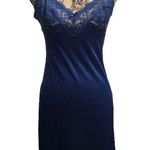 Vassarette Slip Dress Womens Navy Blue Lace V Neck Adjustable Strap Romantic Photo 0