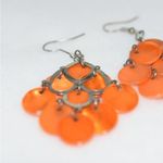 Rare Vintage Roaring 20's Orange Shell Silver Tone Chandlier Dangle Earrings Photo 2
