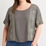 American Eagle Embroidered Peasant Top Bohemian‎ Blouse Short Sleeve Gray S Photo 8