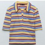 ZARA  striped ribbed cropped  knit polo shirt size small Photo 0