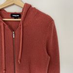 Lands' End coral vintage knit full zip hooded sweater brown beige stripes cotton Photo 2