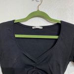 ZARA  Black V-Neck Ribbed Ruched Crop Top Sz M Photo 1