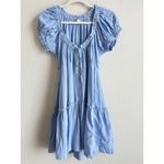 Hunter & Brown Women’s XL Blue Linen Blend Square Neck Tie Front Peasant‎ Dress Photo 6
