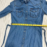 Wrangler Retro Size Small Women's Blue Roll Tab Sleeves Belted Denim Shirt Dress Photo 9