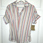 Eden & Olivia Eileen & Olivia Striped Short Sleeve Top, Button Back Detail, Collared Shirt‎ S Photo 0