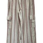 Roxy Linen Blend Cargo Pants M Striped Beachy Relaxed Fit Summer Coastal Photo 0