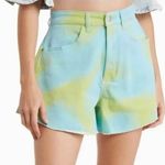 We Wore What  Blue Green Flare Bell Denim Shorts Size 26 NWT Brand New Photo 0