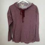 Max Studio  Tunic Hoodie Striped Hooded High/low Funnel Neck Burgundy Casual Cute Photo 1