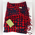 Gucci  644365 Red Blue Wool Jacquard Check GG Diamcheck Logo UNISEX Fringe Scarf Photo 5