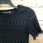 Black Short Sleeve Dotted Lace Overlay Blouse Photo 1