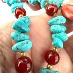 Brass elephant pendant necklace with carnelian, turquoise and red jasper beads Photo 5