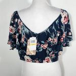 Band of Gypsies  Blue and Pink Boho Crop Top NWT Size Medium Blue Floral Top Photo 3