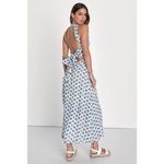 Lulus NWT  Flirty Fave Ivory Floral Print Tie-Back Midi Dress Bohemian Summer M Photo 2