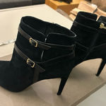 Ann Taylor Boots by  Chic Black Heeled Boots with Buckle Detail 9M Photo 0