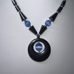Vintage Hematite and Blue‎ Stone Pendant Necklace Gray Photo 1