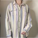 Angelique Vintage Striped Button Up Pastel Cotton Size XL Purple Photo 0