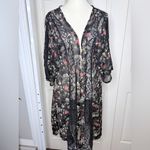 Sam Edelman  Black Chiffon Lace Floral Print Robe Kimono Bohemian Medium Photo 1