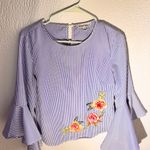 Kontrol  Striped Bell Sleeve Blouse with Floral Embroidery – Size Small Photo 1