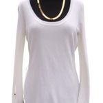 Cache  Ivory Metal Buttons Peek A Boo Sleeve Top Removable Self Belt New $98 NWT Photo 0